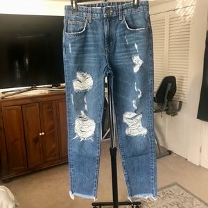 CARMAR High Waisted Mom Distressed Jeans